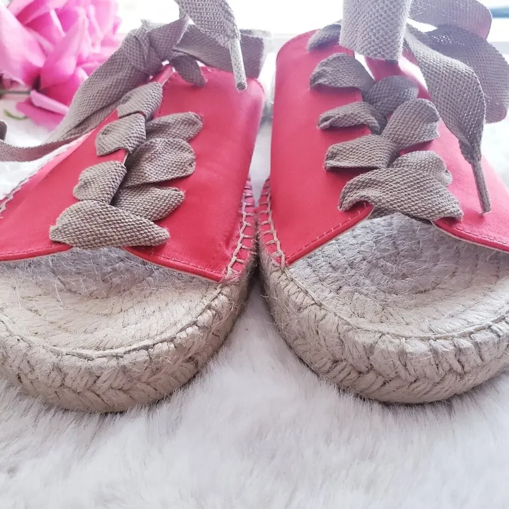 Free People Lolly Lace-Up Espadrille Sandals Coral Red Sample Shoes EU 37 US 7